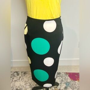 Worthington Black Midi Skirt with Colorful Polka Dots – Size S